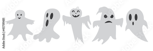 Halloween ghost Characters with Assorted Expressions. Vector illustration