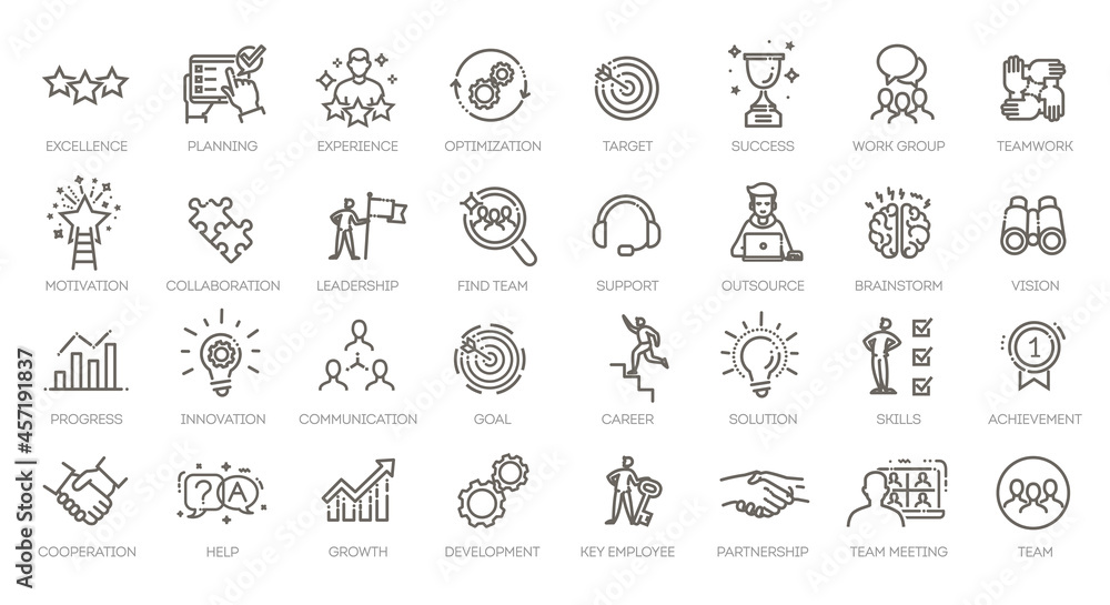Simple Set of Team Work Related Vector Line Icons. Simple Set of Team Work Related Vector Line Icons.