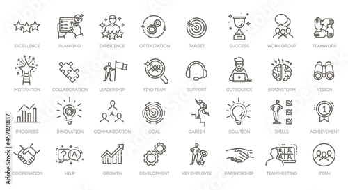 Simple Set of Team Work Related Vector Line Icons.