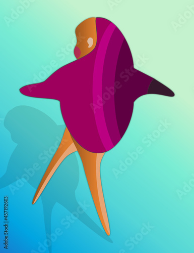 A baby in swaddling clothes flying in the sky 