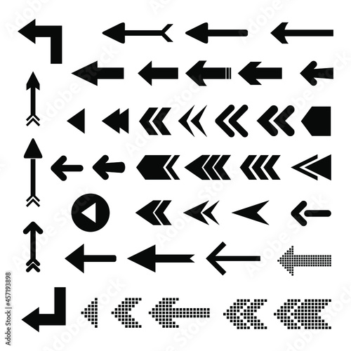 Arrow icons. Set of Arrow left vector on white background, Arrow icon Collections, Arrow left vector design illustration. Arrow icon simple sign. © hefni