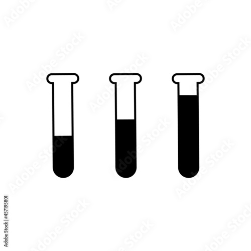 Set of flasks with different liquid levels. Vector badges.