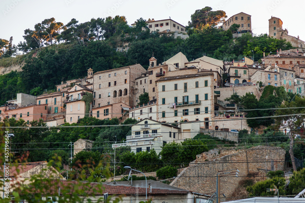 San Benedetto Del Tronto, Marche, Italy - June 5, 2015 - Beachfront Homes Shops & Buildings On A Cliff 