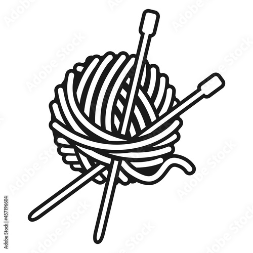 Yarn ball of wool with knitting needles in vector icon