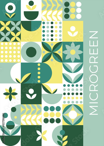 Brochure with micro green cards geometry on white background for print design. Vector banner template. Graphic illustration