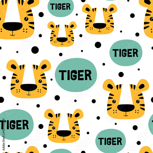 colorful seamless pattern with muzzles of tigers