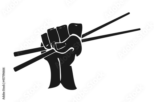 Hand or fist holding chopsticks in vector icon
