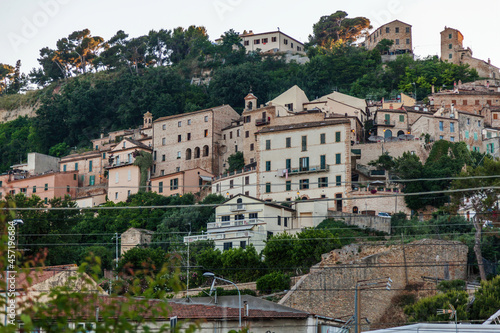 San Benedetto Del Tronto, Marche, Italy - June 5, 2015 - Beachfront Homes Shops & Buildings On A Cliff 