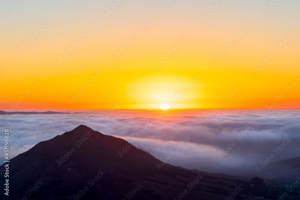 Silhouette of Mountain Peak, clouds, view, sunset