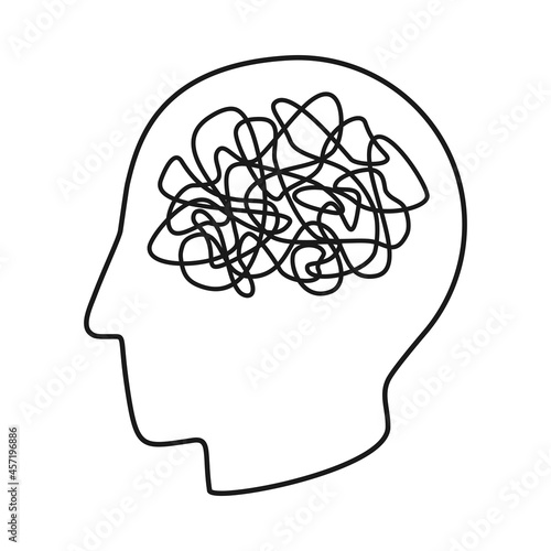 Head with tangled line or string as mental health concept in vector