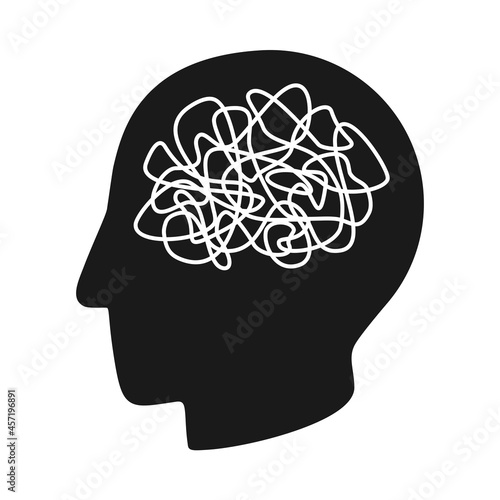 Head with tangled line or string as mental health concept in vector