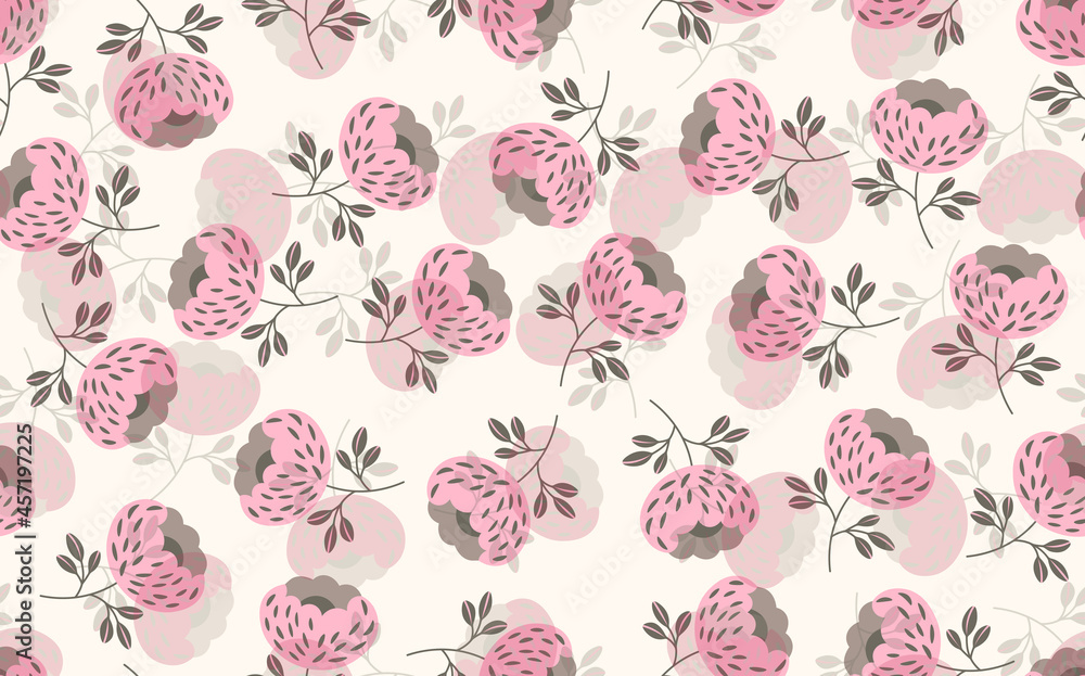 Seamless floral pattern based on traditional folk art ornaments. Colorful flowers on light background. Scandinavian style. Sweden nordic style. Vector illustration. Simple minimalistic pattern Seamless floral pattern based on traditional folk art ornaments. Colorful flowers on light background. Scandinavian style. Sweden nordic style. Vector illustration. Simple minimalistic pattern