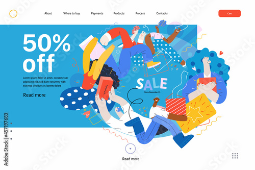 Discounts, sale, promotion, web template. Flat vector