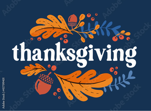 Happy thanksgiving day background with lettering and illustrations. photo