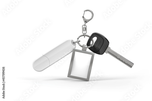 Fényképezés Branded keychain with flash drive mockup. 3d rendering