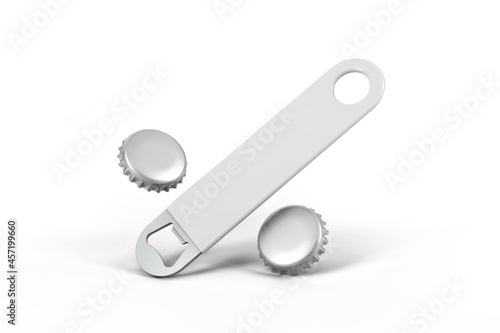 Canvastavla Flying bottle opener with caps mockup. 3d rendering