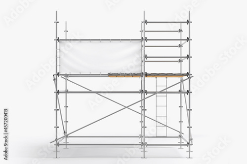 Scaffolding with banner mockup. 3d rendering photo