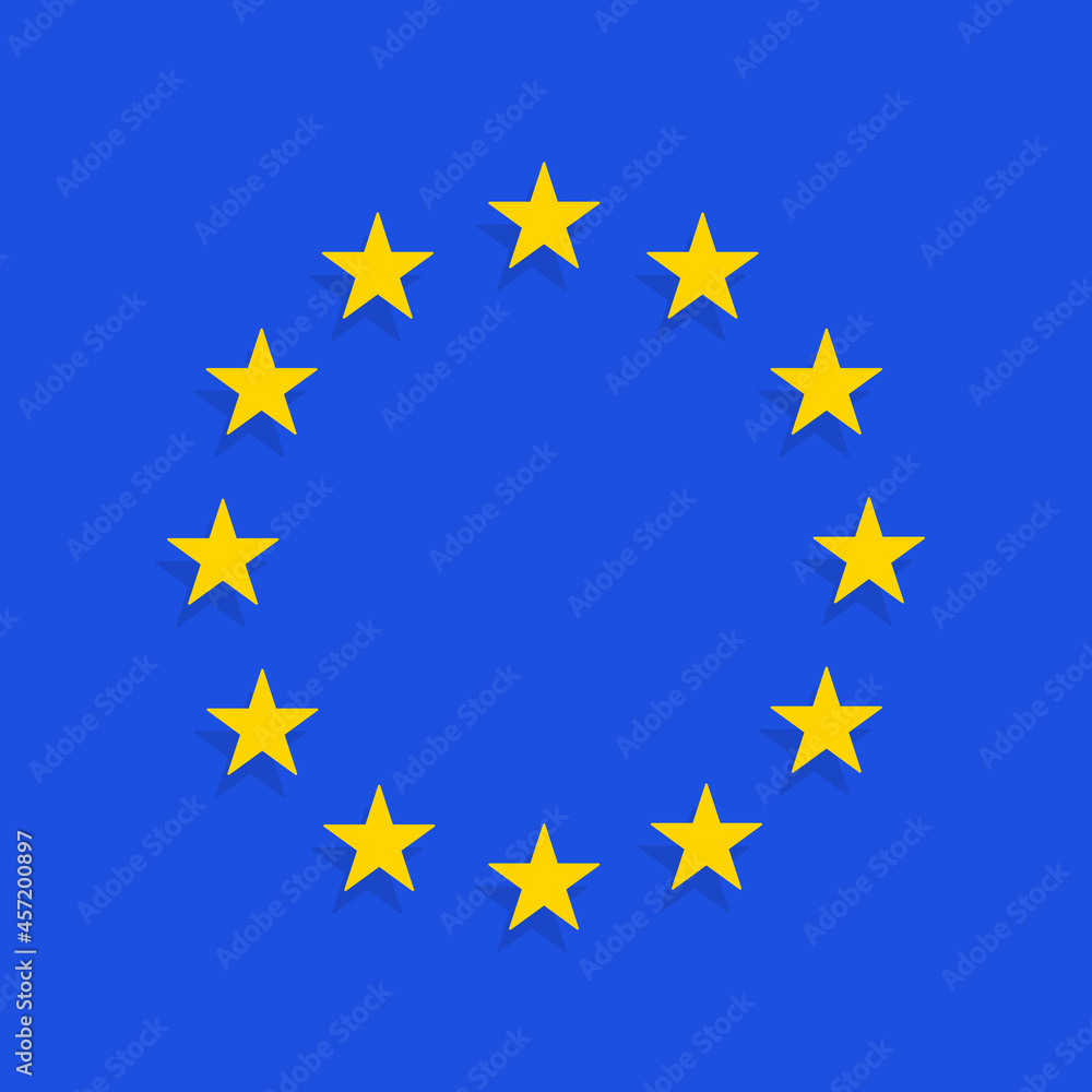 Vector flag of the European Union. Blue background and yellow stars. European union star. European union vector background. Vector flag of the European Union. Blue background and yellow stars. European union star. European union vector background.