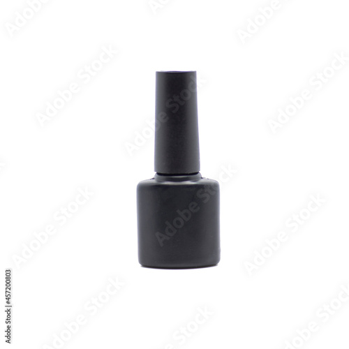 black bottle of gel nail polish isolated on white background, advertising nail polishes