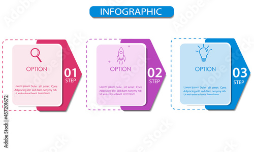 Vector Infographic label design template with icons and 3 options or steps. Can be used for process diagram,