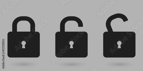 Lock and unlock icon. Padlock icon isolated on grey background. Vector Illustration.