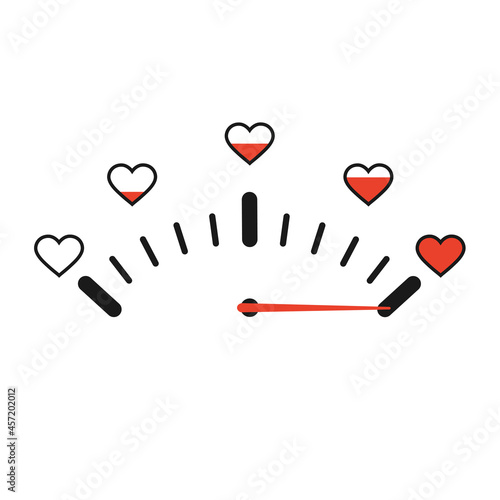 Love meter indicator illustration with hearts isolated on white background. Symbol of love and health. Valentines day. Vector illustration.
