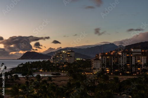 Beautiful panoramic west Oahu vista at sunset, Hawaii © Alex Krassel