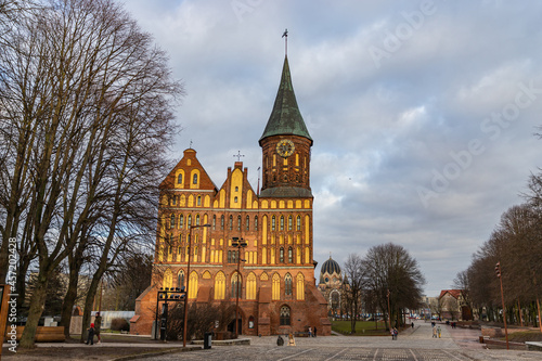 Konigsberg Cathedral (circa 1333) on Kant Island (formerly Kneiphof) of the Pregel (Pregolya) River in Kaliningrad, Russia. The cathedral is dedicated to Virgin Mary and St Adalbert