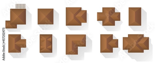 Isolated elements for design of cities plans. Objects to the map view from above. Set of different kinds of houses, buildings. Top view for design . Vector illustration in flat style.
