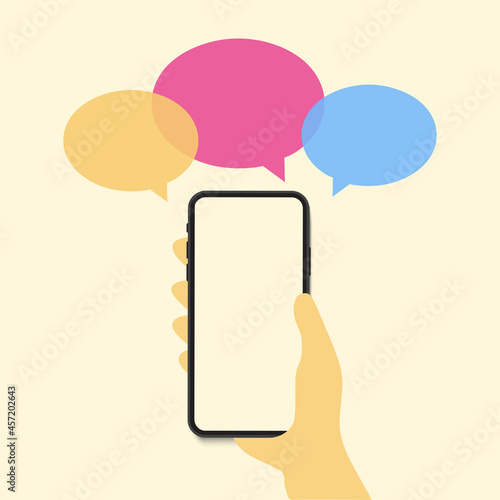 Speech bubble colorful on smartphones screen. Phone and speech bubble icon of social chat concept. Vector illustration.