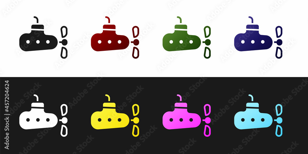 Set Submarine icon isolated on black and white background. Military ship. Vector Set Submarine icon isolated on black and white background. Military ship. Vector