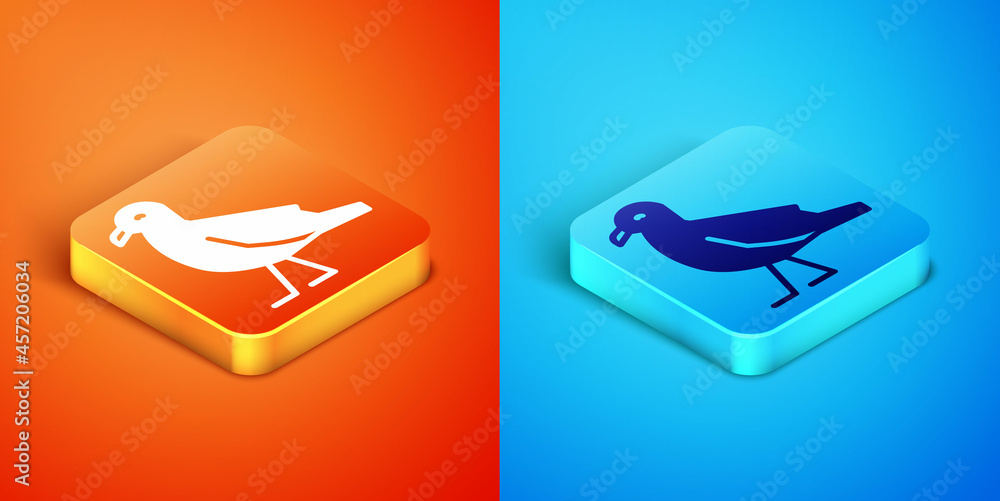 Isometric Bird seagull icon isolated on orange and blue background. Vector