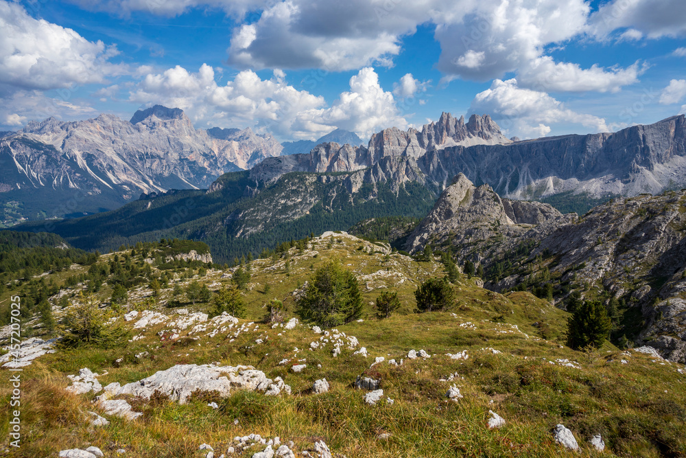 Dolomites in September. View of the Croda da Lago.