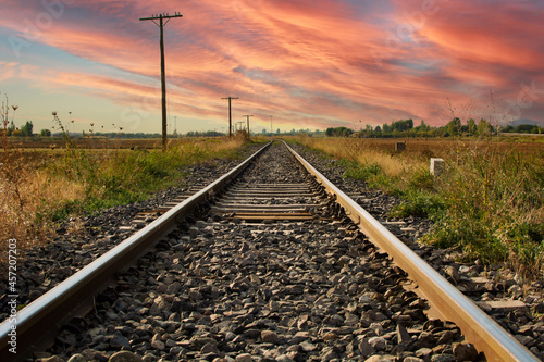 train track and amazing nature view. photo