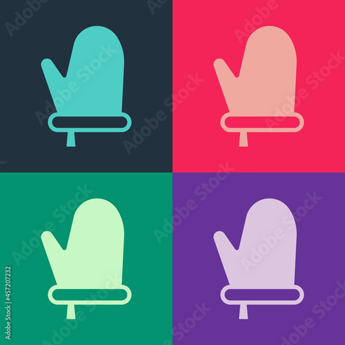 Pop art Oven glove icon isolated on color background. Kitchen potholder sign. Cooking glove. Vector