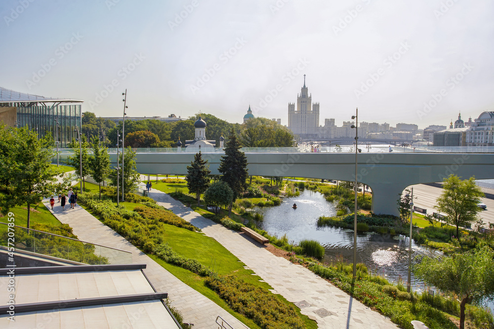 Zaryadye park in Moscow - good morning! Amazing nature in downtown of MoscoW