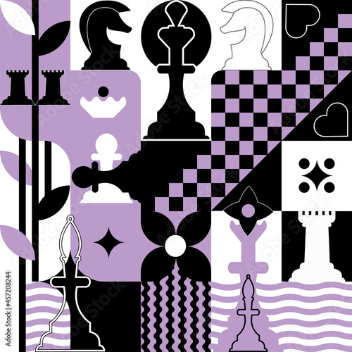 Seamless geometric abstract pattern with elements of chess pieces.