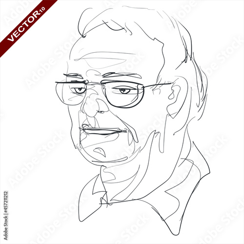 Linear, vector drawing by hand. A sketch, an abstract face of a bearded man.