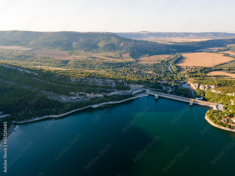 Fototapeta premium Aerial view of Aleksandar Stamboliyski Reservoir, Bulgaria