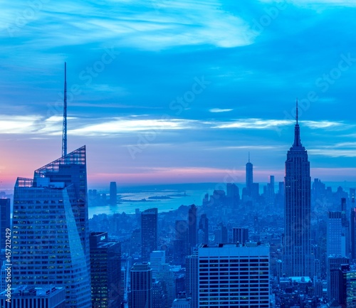 View of New York Manhattan during sunset hours