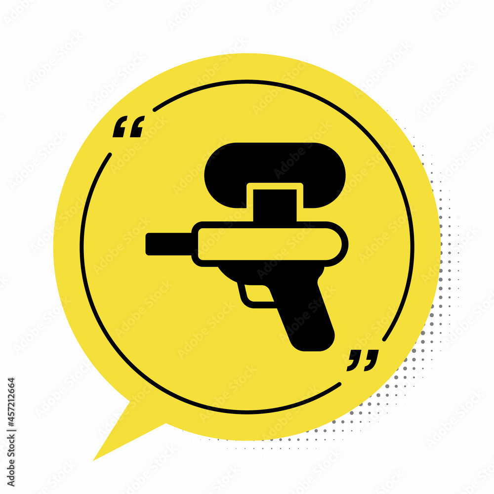 Black Water gun icon isolated on white background. Yellow speech bubble symbol. Vector Black Water gun icon isolated on white background. Yellow speech bubble symbol. Vector