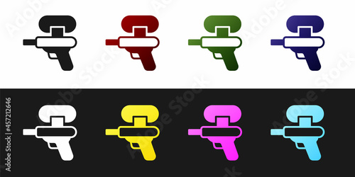 Set Water gun icon isolated on black and white background. Vector