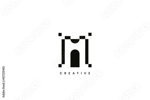 Simple Fortress Pixel Logo Design. Creative vector based icon template.