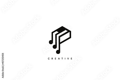 Letter P Note Music Logo Design. Creative vector based icon template.