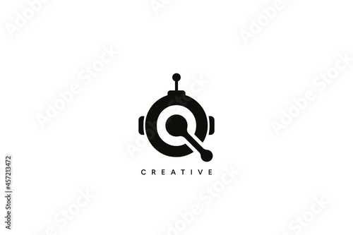 Q Robot Logo Design. Creative vector combination based icon template.