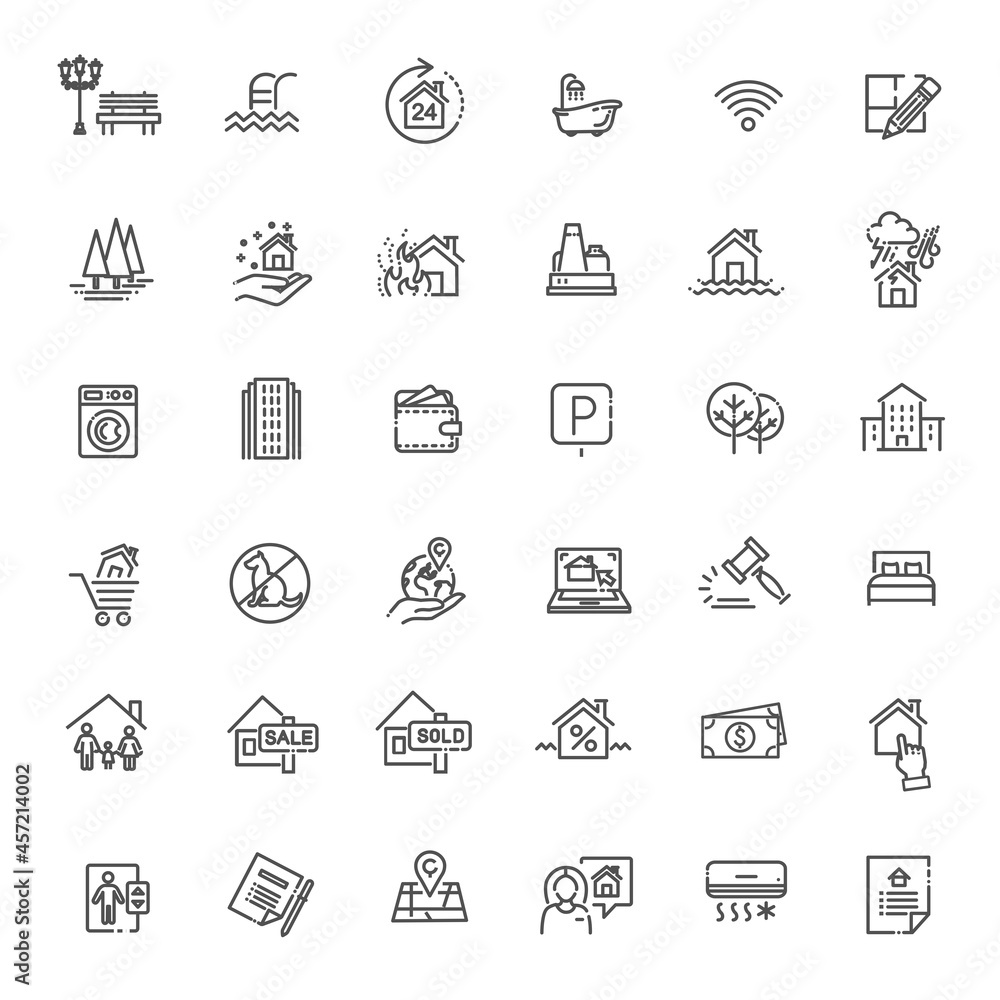 Outline web icons set - Real Estate - Vector Outline web icons set - Real Estate - Vector