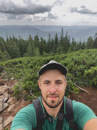 Man selfie in the mountains