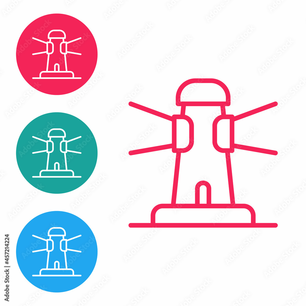 Red line Lighthouse icon isolated on white background. Set icons in circle buttons. Vector Red line Lighthouse icon isolated on white background. Set icons in circle buttons. Vector