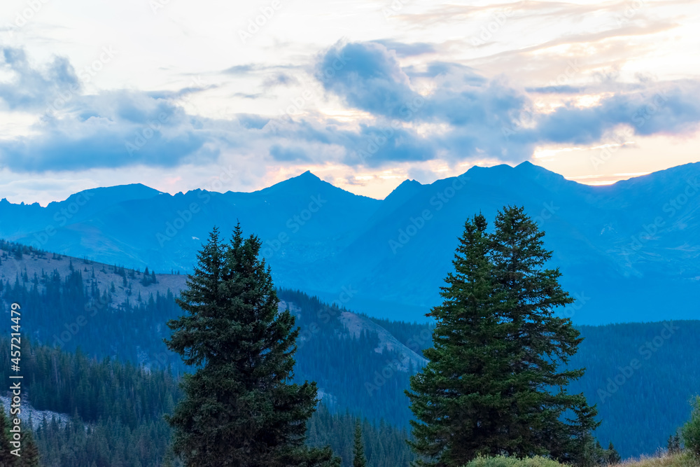 Scenic mountain view at blue hour Scenic mountain view at blue hour