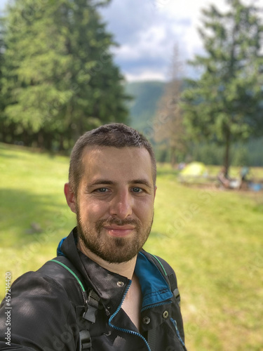 Man selfie in the mountains